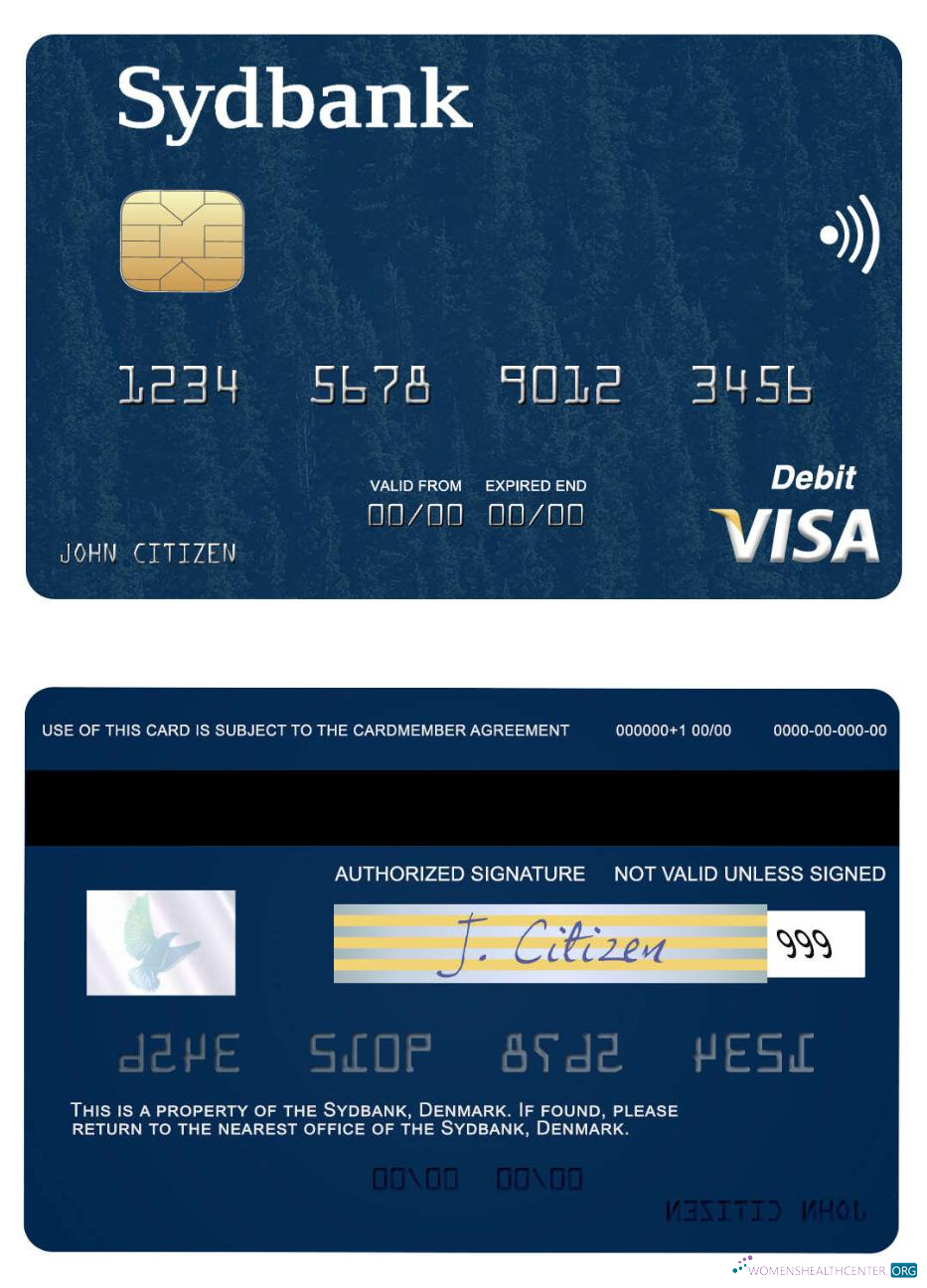 Download Denmark Sydbank visa debit card Photoshop template